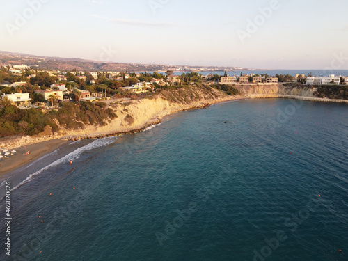 Aerial view on Coral bay in Peyia, Mediterranean sea near Paphos, Cyprus, Coral beach at morning © barmalini