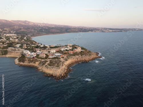 Fototapeta Naklejka Na Ścianę i Meble -  Aerial view on Coral bay in Peyia, Mediterranean sea near Paphos, Cyprus, Coral beach at morning