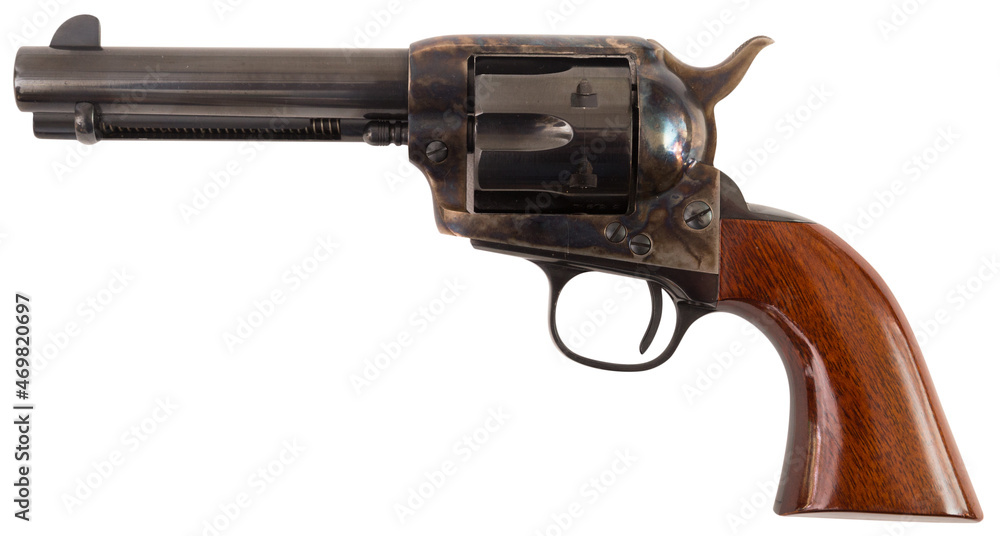 Old army single action revolver on an isolated studio background - obrazy, fototapety, plakaty 