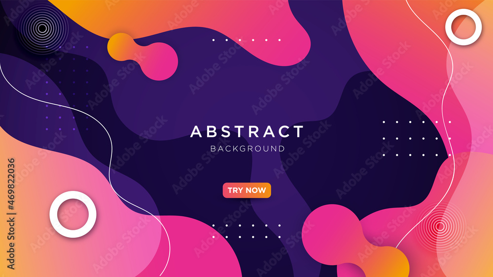 Liquid abstract background. Blue, orange, and pin fluid vector banner template for social media, web sites. Wavy shapes	
