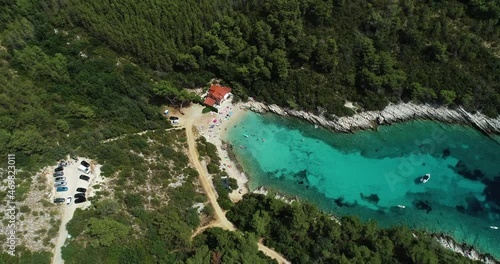 Aerial view of a small bay with a paradise beach near Zavalatica town on Korcula Island, Dalmatia, Croatia. photo