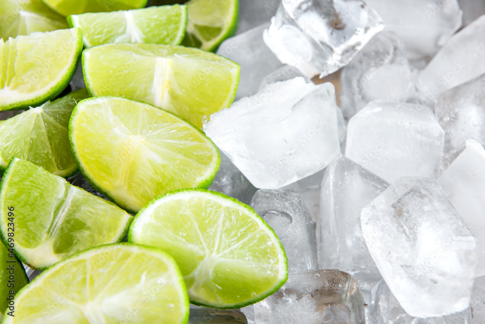 Sliced lemons and ice texture background. Sliced lemons and ice texture background.