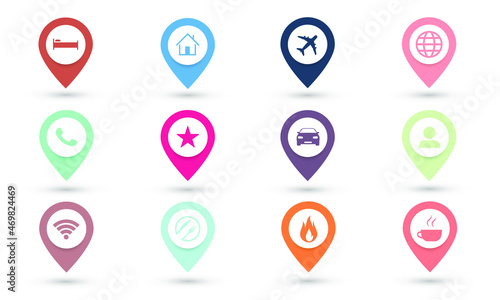 Colorful Set of Location, Travel and Destination Pin Icons
