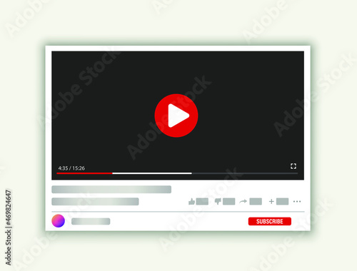 Template interface video player. Social media concept. Mockup video channel. Web windows player. Video content, blogging. Vector illustration. EPS 10