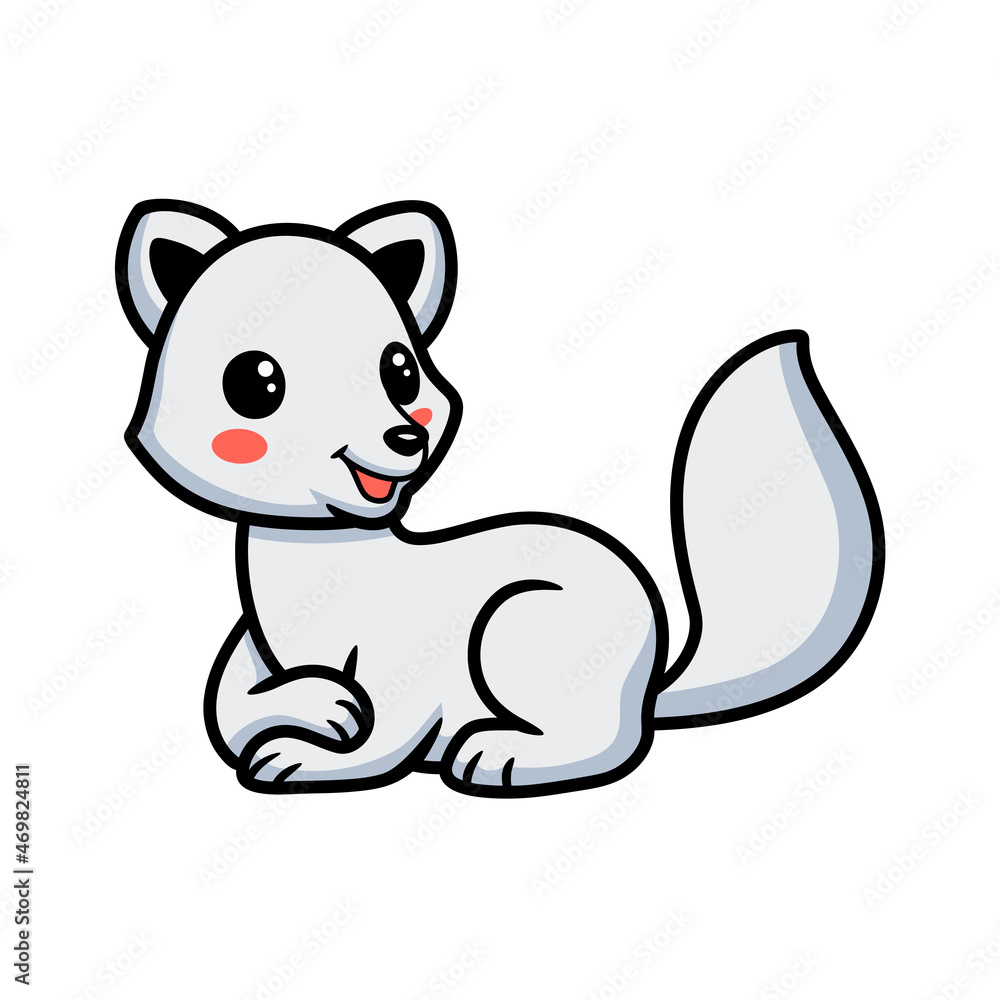 Cute little arctic fox cartoon lying down Cute little arctic fox cartoon lying down