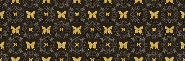 Handdoek met foto Zwart goud patronen Gouden vlinders ornament zwarte achtergrond  © PETR BABKIN