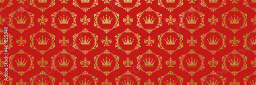 Beautiful background pattern with golden decorative ornament in royal style on red background for your design. Background for wallpaper, textures.