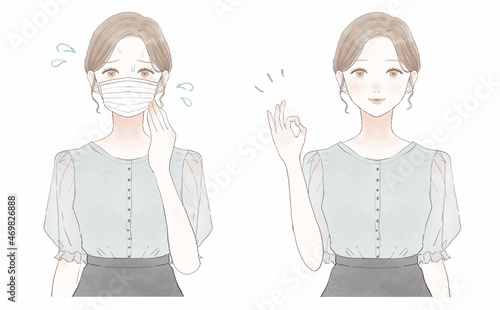 マスクによる蒸れに悩む女性のビフォーアフター