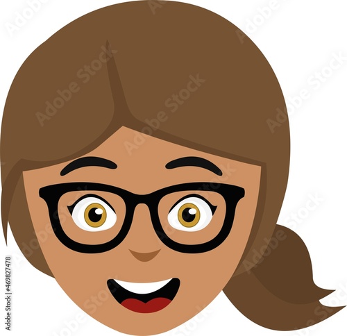 Vector illustration of the face of a cartoon brunette woman with nerd glasses