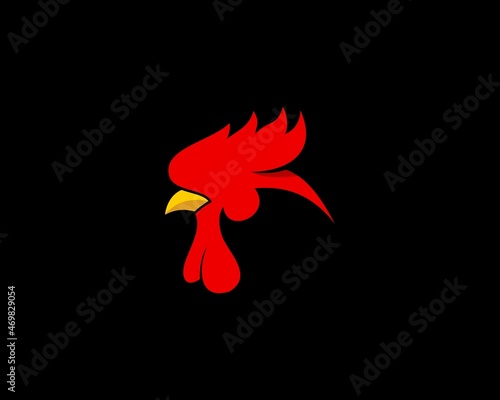 Simple rooster head in the black background