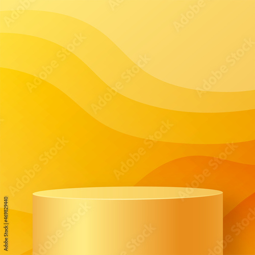 3d Round podium stage with nice and creative symbols on paper cut style with color background for cosmetics brand design and advertising