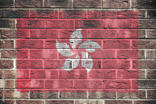 Hong Kong flag painted on brick wall background