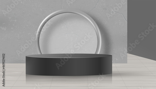 3d Round podium stage with nice and creative symbols on paper cut style with color background for cosmetics brand design and advertising