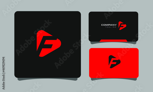 F Negative Space Play Button Minimalist Logo