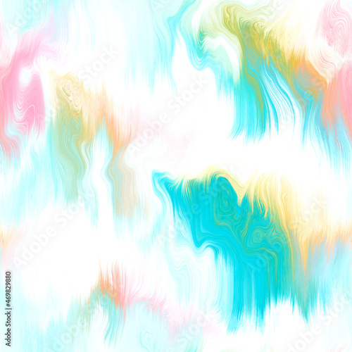 Wavy summer dip dye boho background. Wet ombre color blend for beach swimwear  trendy fashion print. Dripping paint digital fluid watercolor swirl effect. High resolution seamless pattern material.