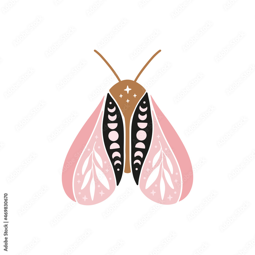Celestial butterfly vector illustration. Mystical luna moth with moon ...
