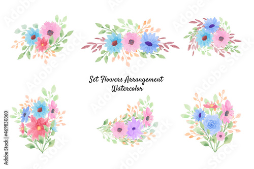 Set Flowers Arrangement Watercolor