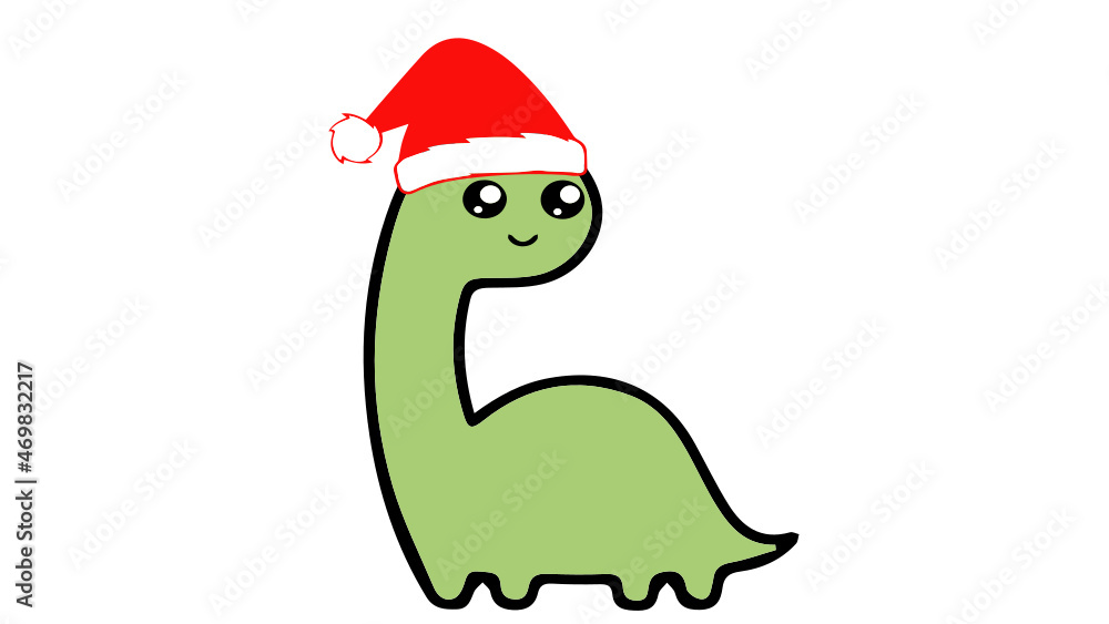 Naklejka premium Cute dinosaur with santa claus hat
