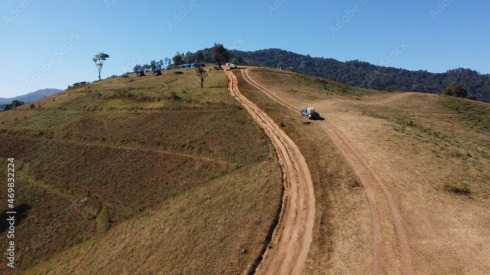 Obraz premium High angle view of Mae Tho National Park. It is a national park located in Mae Chaem District and Hot District in Chiang Mai Province, Thailand.