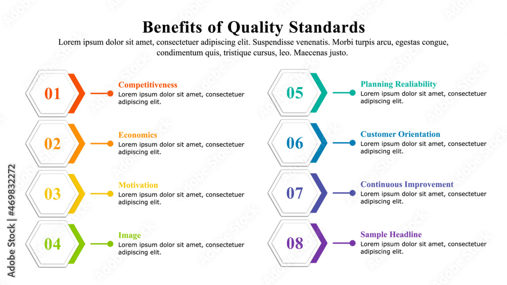 Naklejka premium Infographic presentation template of product or service quality standards.