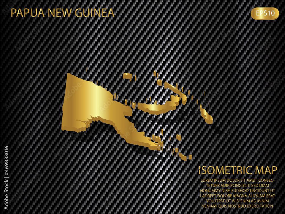 isometric map gold of Papua New Guinea on carbon kevlar texture pattern ...