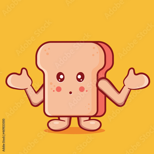 kawaii bread food mascot with confused gesture isolated cartoon in flat style