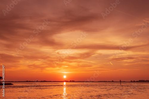 Golden sunset at sea beautiful landscape