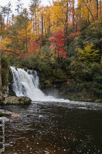 Abrams Falls with fall foliage background in Great Smoky Mountains National Park  Tennessee