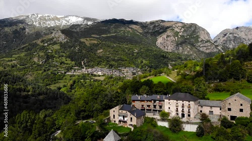 Aerial: pyrenean village of Queralbs photo