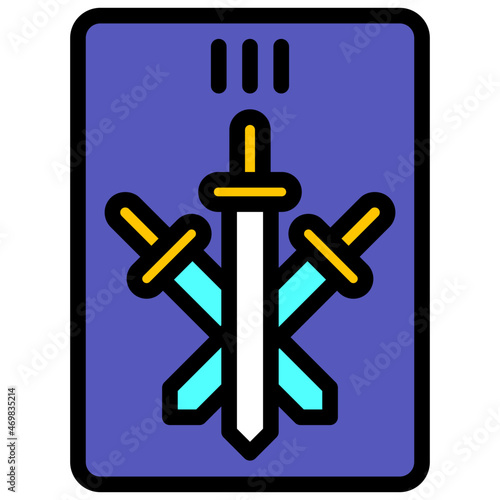 three of sword filled outline icon