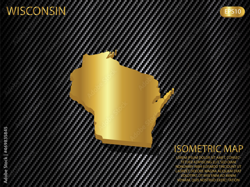 Wisconsin Gold Maps Vecteur Stock isometric map gold of Wisconsin on carbon kevlar texture ...