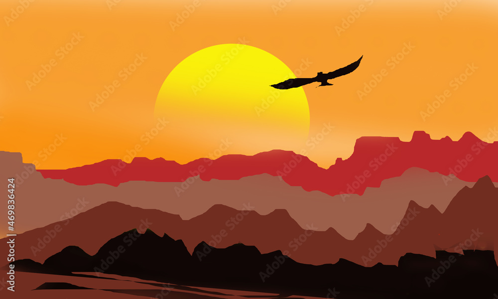 Naklejka premium Beautiful Mountain on a Desert in a Sunset Summer