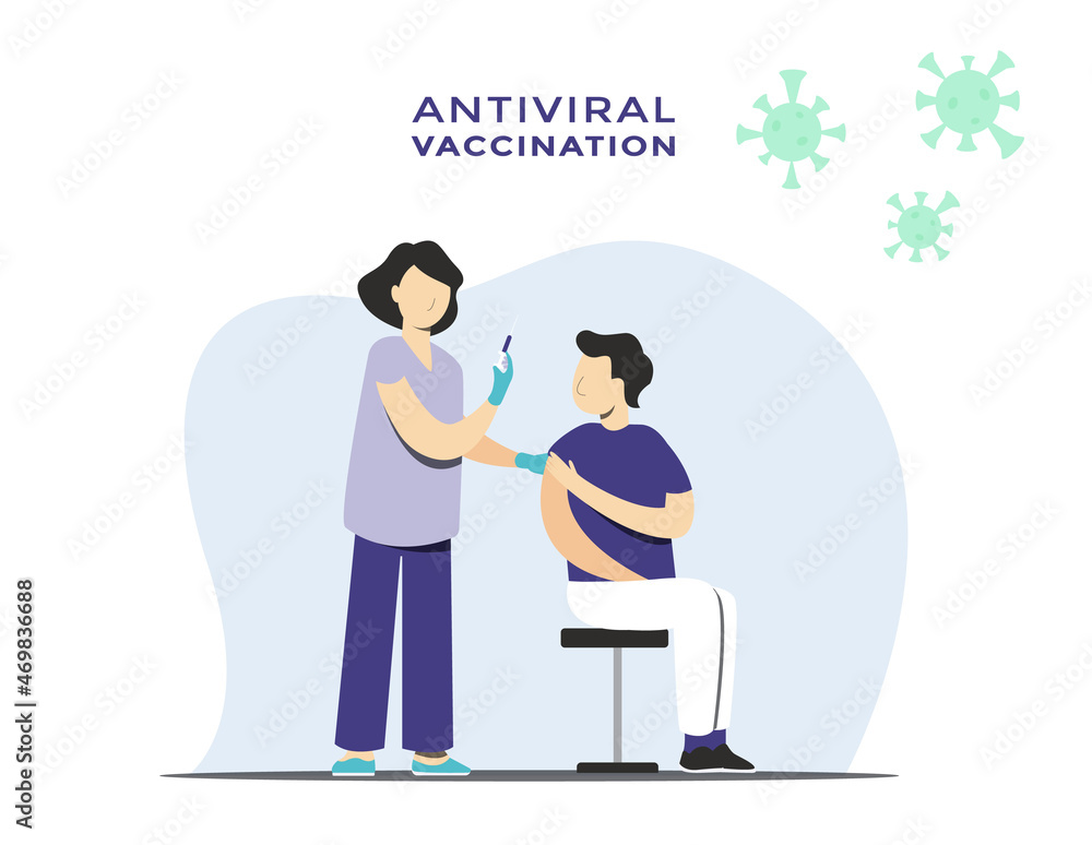 Doctor makes an injection of flu vaccine to man in hospital. Doctor makes an injection of flu vaccine to man in hospital.