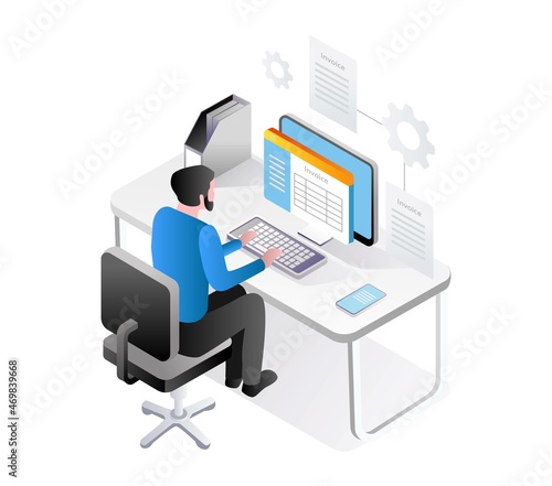 Man making invoice with computer