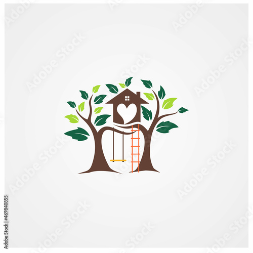  house tree logo design, Abstract house tree with line art logo design and business card Premium Vector.