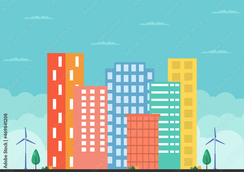 Modern City Landscape Buildings and Architecture Real Estate Silhouette Vector Background Illustration in Line Simple Geometric Flat Style Modern City Landscape Buildings and Architecture Real Estate Silhouette Vector Background Illustration in Line Simple Geometric Flat Style