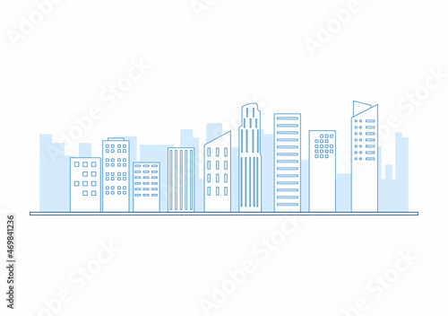 Modern City Landscape Buildings and Architecture Real Estate Silhouette Vector Background Illustration in Line Simple Geometric Flat Style