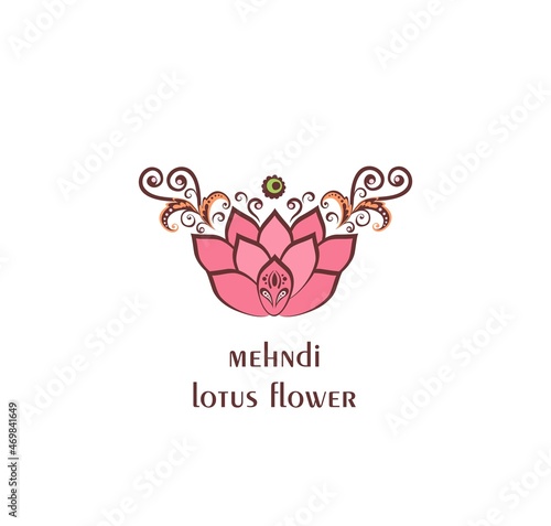Beautiful decorative pink Mehndi Lotus or waterlily  flower for logo template, beauty, wellness and spa salon signboard isolated on white background. Buddha symbol