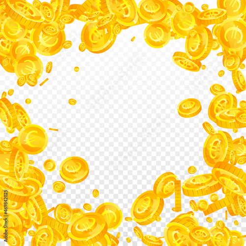European Union Euro coins falling. Fabulous scattered EUR coins. Europe money. Magnetic jackpot, wealth or success concept. Vector illustration.