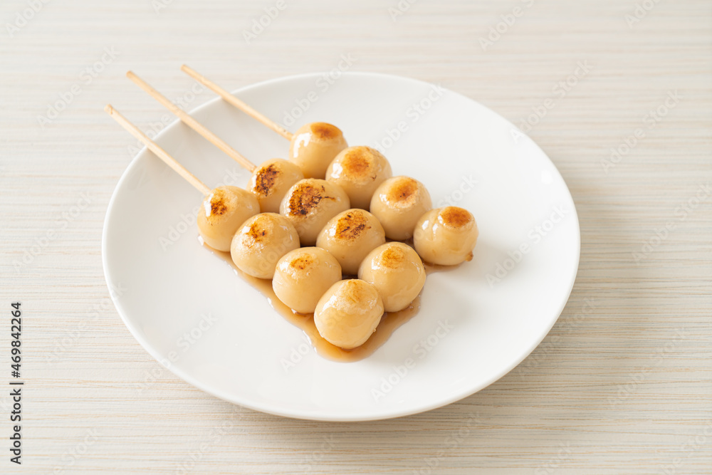 Mitarashi dango. Dumpling in a sweet soy sauce