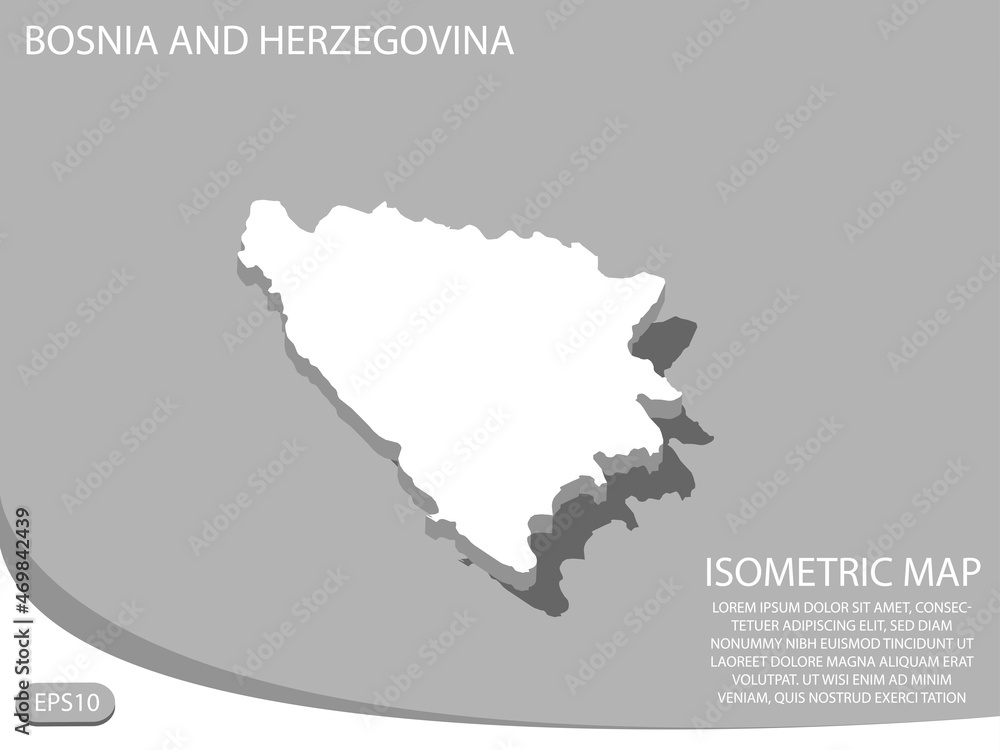white isometric map of Bosnia and Herzegovina elements gray
 background for concept map easy to edit and customize. eps 10