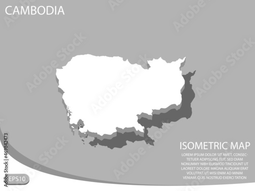 white isometric map of Cambodia elements gray background for concept map easy to edit and customize. eps 10