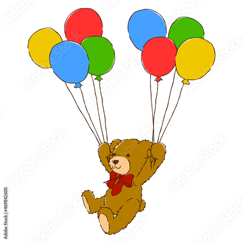 風船で浮かぶテディベア