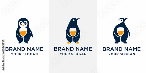 set of penguin juice concept logo design suitable for company logo
