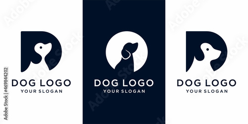dog in letter D icon set  logo vector Design Template