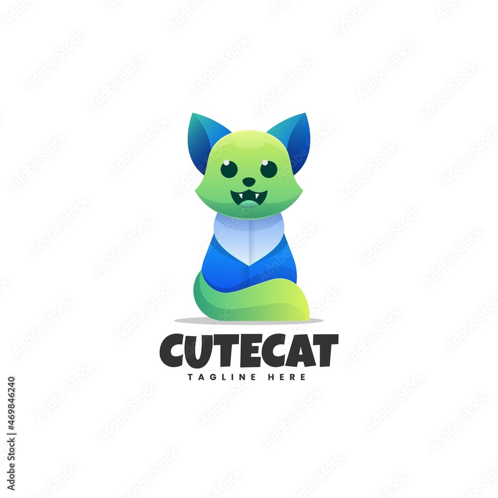 Vector Logo Illustration Cat Gradient Colorful Style.