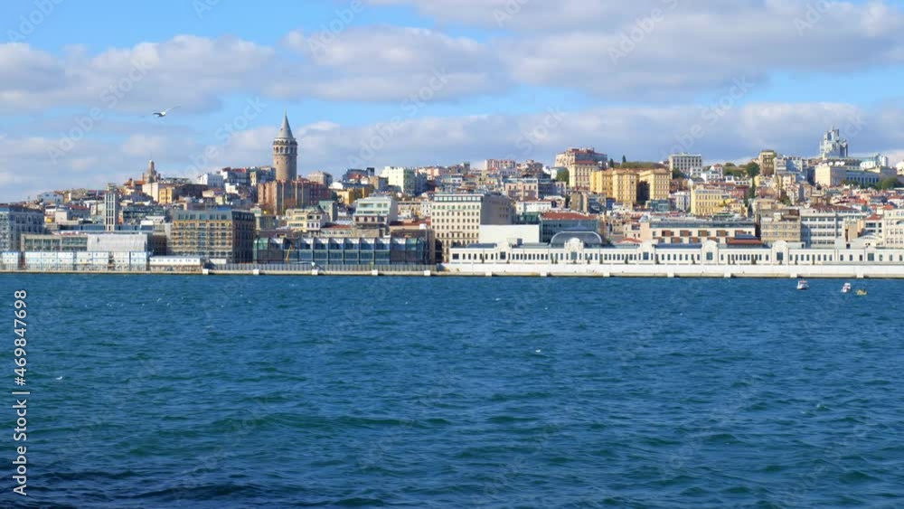 Istanbul cityscape with Galata tower in the background. City view of Karakoy and Galata district of Istanbul seen from Bosphorus ferry Istanbul cityscape with Galata tower in the background. City view of Karakoy and Galata district of Istanbul seen from Bosphorus ferry