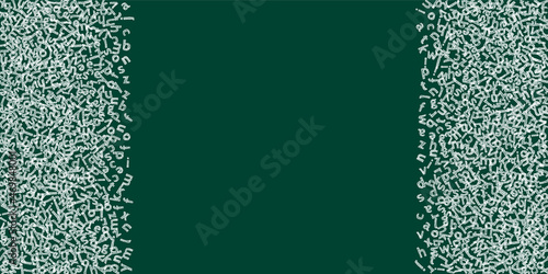 Falling letters of English language. Childish chalk flying words of Latin alphabet. Foreign languages study concept. Remarkable back to school banner on blackboard background.