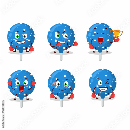 A sporty snowflake blue candy boxing athlete cartoon mascot design