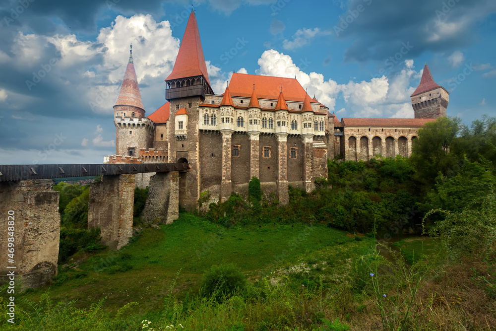 Medieval building of Corvin Castle in south of Transylvania, Hunedoara, Romania